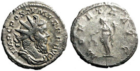 POSTUMO (254-267) Antoniniano per Lugdunum. Busto rad. a ds. R/ Moneta stante a sn. con bilancia e cornucopia. AR (g. 3,8 mm. 22) C. 199; RIC 75. +BB