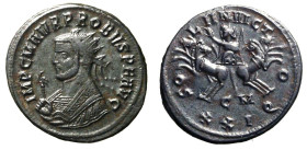 PROBO (276-282)Antoniniano per Cizico. D/ Busto rad. a sn. con scettro R/ Sole in quadriga di fronte; in basso, C M. AE arg (g. 4,61 mm. 24) C. 683; R...