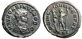 CARINO (283-285)Antoniniano per Ticinum. D/ Busto rad. a ds. R/ Princeps iuventutis stante a sn. con asta e un'insegna nella mano ds. AE arg (g. 4,22 ...