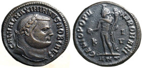 MASSIMIANO ERCOLE (286-305) Follis per Antiochia (300-301) D/ Testa laur. a ds. R/ Genio Populi Romani stante con patera e cornucopia; nel campo, lett...