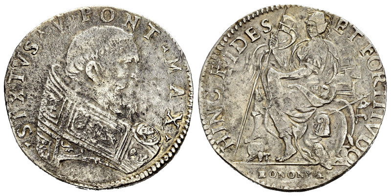 BOLOGNA. Stato Pontificio. Sisto V (1585-1590). Testone. Ag (9,41 g). D/ Busto a...