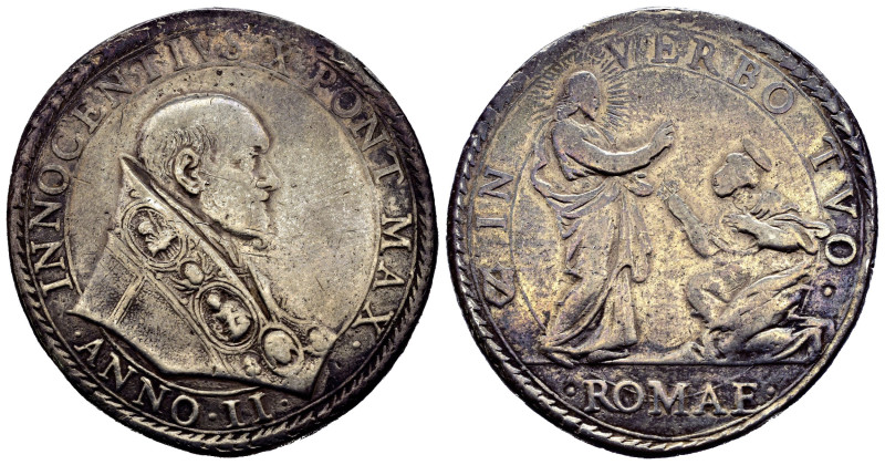 ROMA. Stato Pontificio. Innocenzo X (1644-1655). Piastra anno II. Ag (30,62 g). ...