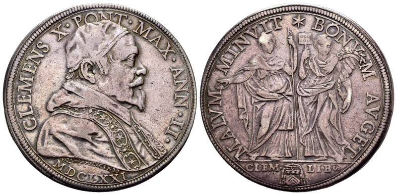 ROMA. Stato Pontificio. Clemente X (1670-1676). Piastra anno II (1671). D/ Busto...