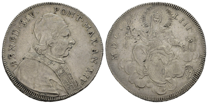 ROMA. Stato Pontificio. Benedetto XIV (1740-1758). Mezzo scudo romano Anno XIV. ...