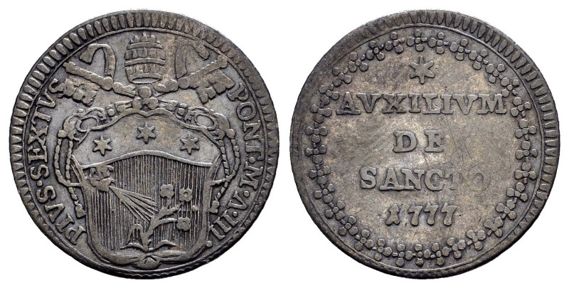 ROMA. Stato Pontificio. Pio VI (1775-1799). Grosso 1777 A/ III. D/ Stemma sormon...