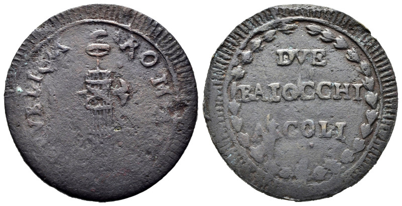 ASCOLI. Repubblica Romana (1798-1799). 2 Baiocchi senza data. Cu (14,15 g). D/ f...