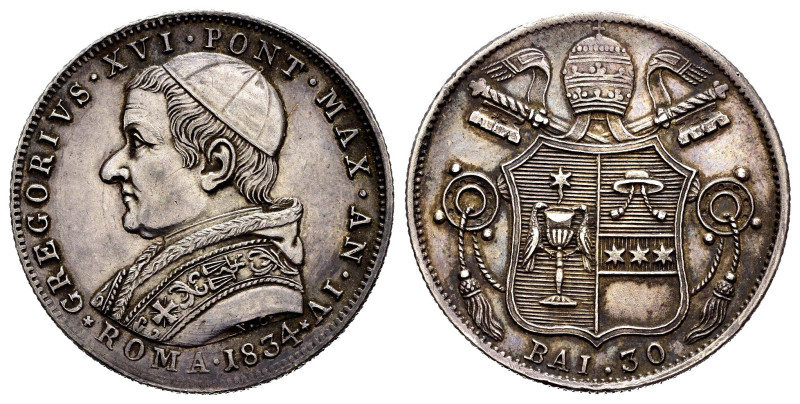 ROMA. Stato Pontificio. Gregorio XVI (1831-1846). Testone da 30 baiocchi 1834 AN...