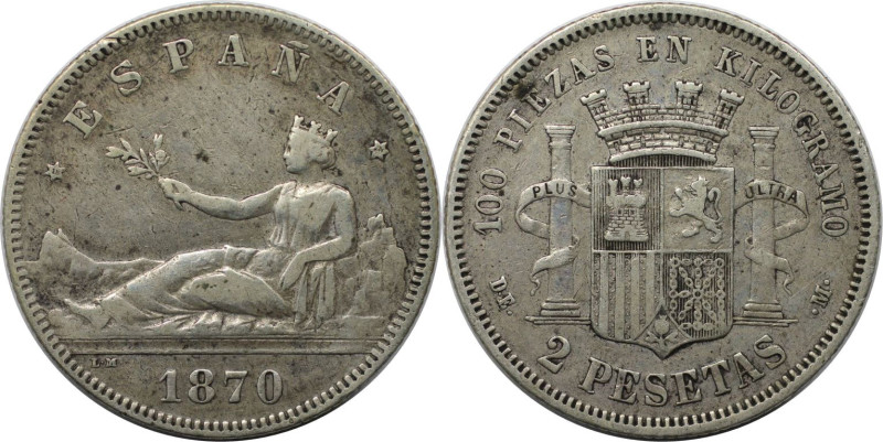 Europäische Münzen und Medaillen, Spanien / Spain. 2 Pesetas 1870. Silber. Sehr ...