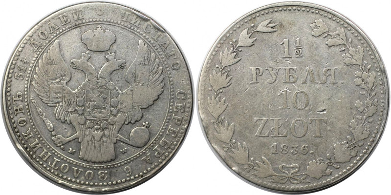 Russische Münzen und Medaillen, Nikolaus I. (1826-1855). 1 1/2 Rubel / 10 Zlotyc...