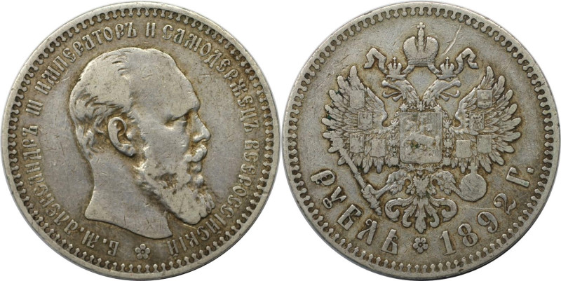 Russische Münzen und Medaillen, Alexander III. (1881-1894). 1 Rubel 1892. Silber...