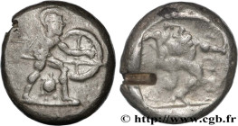 PAMPHYLIA - ASPENDOS
Type : Statère 
Date : c. 465-430 AC. 
Mint name / Town : Aspendos, Pamphylie 
Metal : silver 
Diameter : 21  mm
Orientation dies...