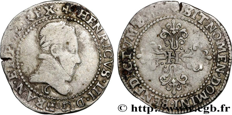 HENRY III
Type : Quart de franc au col plat 
Date : 1587 
Mint name / Town : Sai...