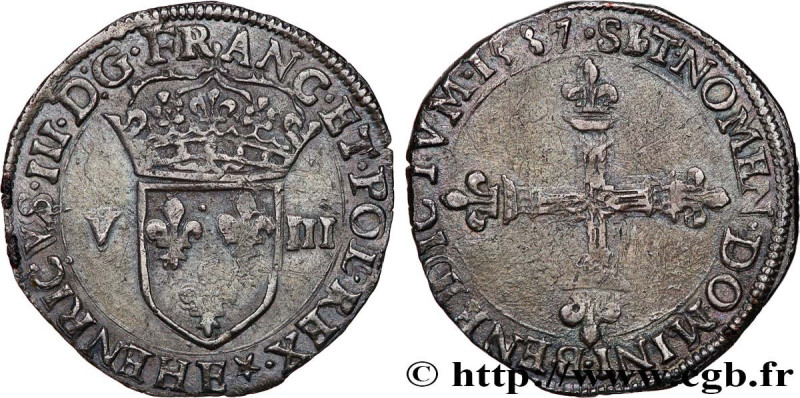 HENRY III
Type : Huitième d'écu, écu de face 
Date : 1587 
Mint name / Town : To...