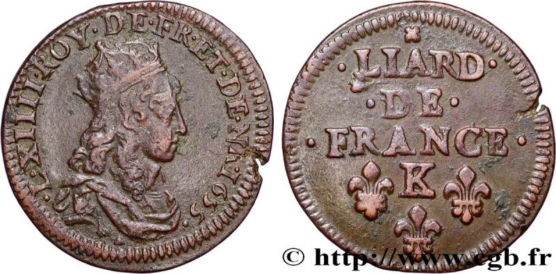 LOUIS XIV "THE SUN KING"
Type : Liard de cuivre 
Date : 1655 
Mint name / Town :...