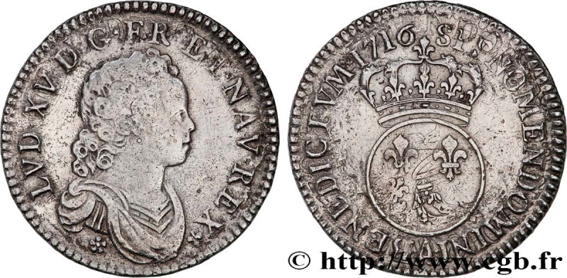 LOUIS XV THE BELOVED
Type : Demi-écu dit "vertugadin" 
Date : 1716 
Mint name / ...