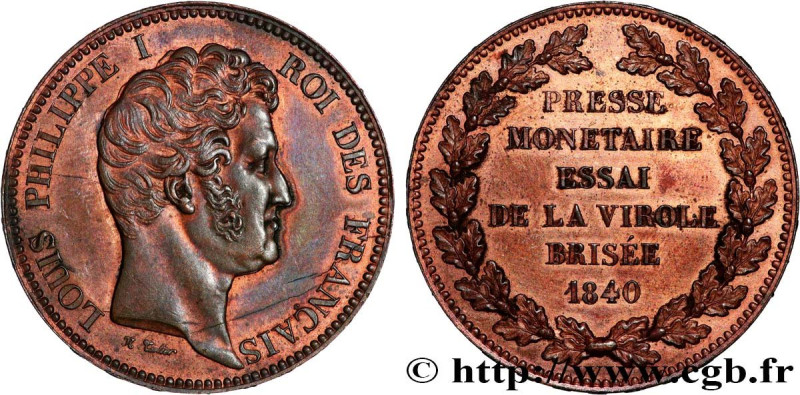 LOUIS-PHILIPPE I
Type : Essai module de 5 francs en cuivre pour la virole brisée...