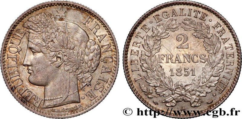 II REPUBLIC
Type : 2 francs Cérès, IIe République 
Date : 1851  
Mint name / Tow...