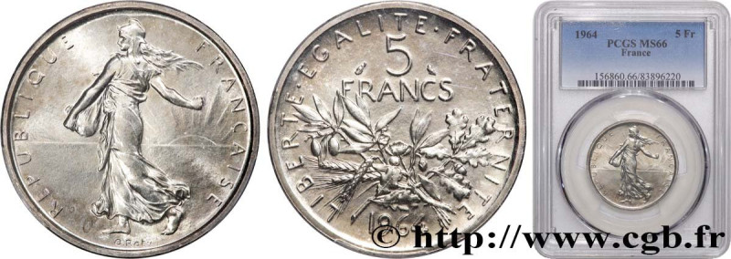 V REPUBLIC
Type : 5 francs Semeuse, argent 
Date : 1964 
Mint name / Town : Pari...