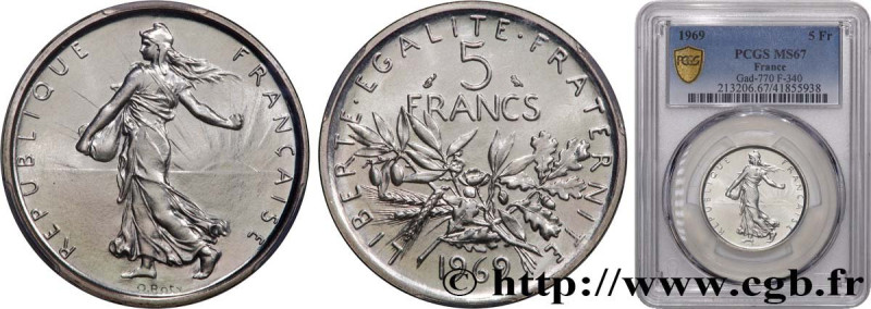 V REPUBLIC
Type : 5 francs Semeuse, argent 
Date : 1969 
Mint name / Town : Pari...