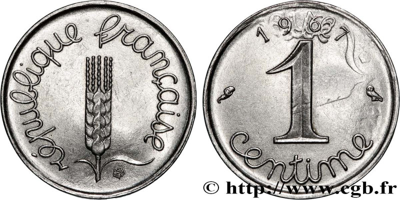 V REPUBLIC
Type : 1 centime Épi, Fauté double frappe au revers 
Date : 1967 
Min...