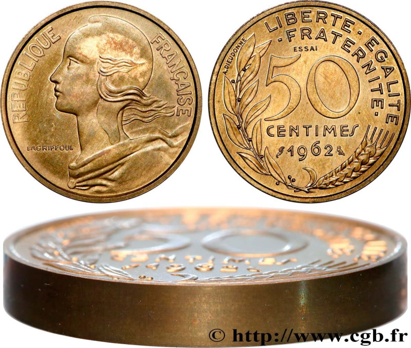 PIEFORTS
Type : Essai-piéfort de 50 centimes Marianne 
Date : 1962 
Mint name / ...