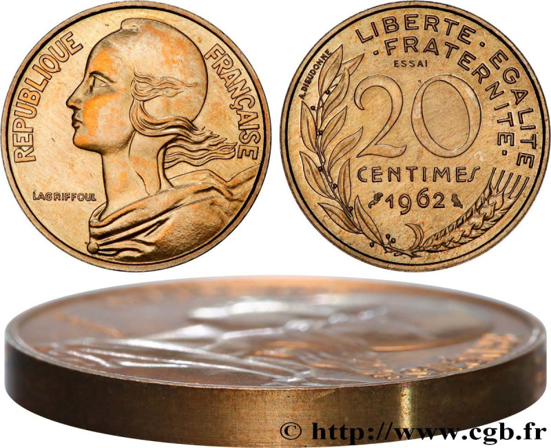 PIEFORTS
Type : Essai-piéfort de 20 centimes Marianne 
Date : 1962 
Mint name / ...