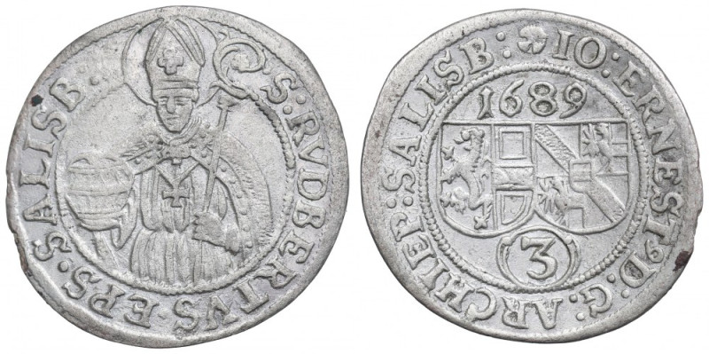 Austria, Salzburg, Bishopic of, 3 kreuzer 1689 Ładny egzemplarz. 
Grade: XF-