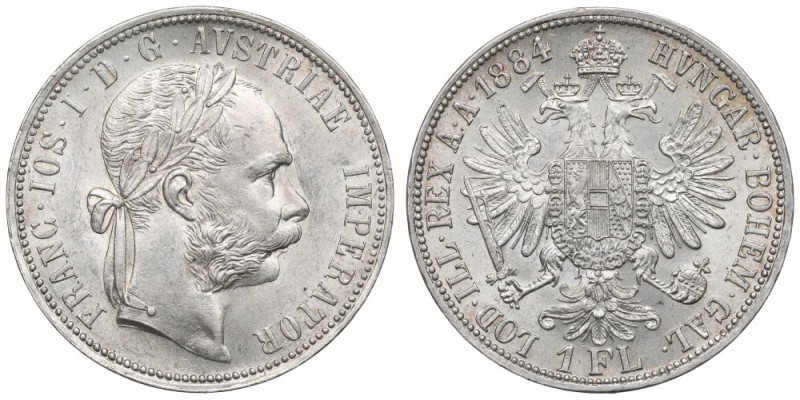 Austria, Franz Joseph, 1 florin 1884 Okołomennicza florenówka. Reference: Krause...