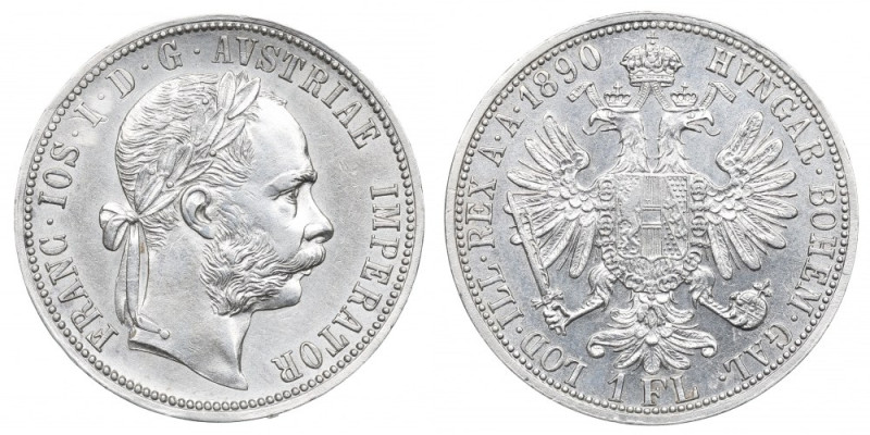 Austria-Hungary, Franz Joseph I, 1 florin 1890 Bardzo ładny okołomenniczy przykł...