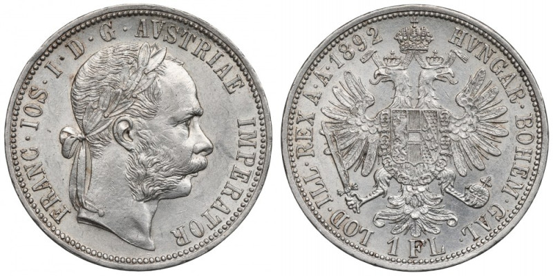 Austria, Franz Joseph I, 1 florin 1892 Bardzo ładnie zachowany floren. Delikatne...