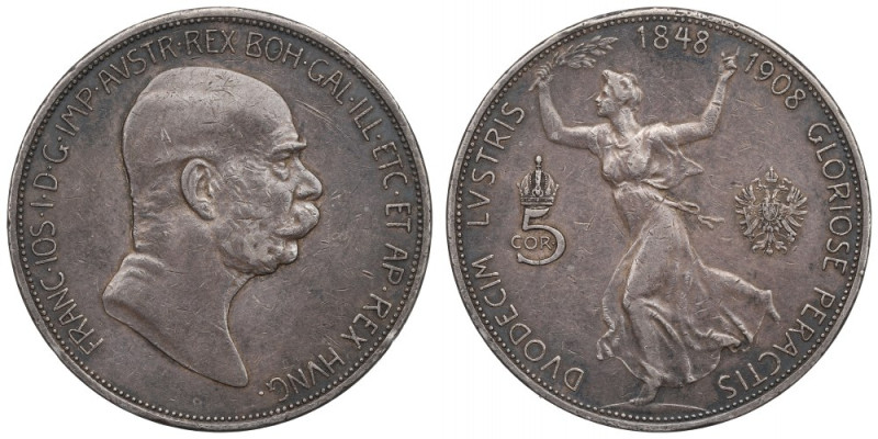 Austria, Franz Joseph, 5 corona 1908 Obverse: The bust of Franz Joseph I facing ...