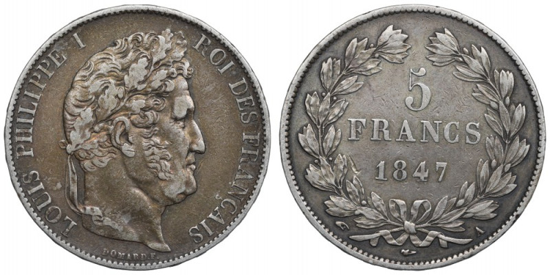 France, 5 francs 1847 Ładny, obiegowy przykład lubianej emisji. 
Grade: VF+