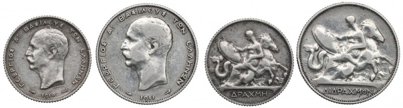 Greece, Lot of drachm 1910 and 2 drachms 1911 Ładne egzemplarze. Waga łączna 14,...