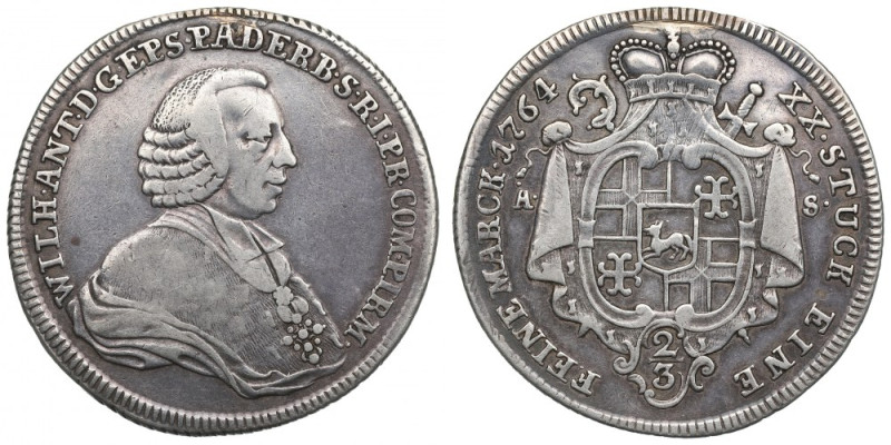 Germany, Bishopic of Paderborn, 2/3 thaler 1764 Rzadka w handlu pozycja. Ślad po...