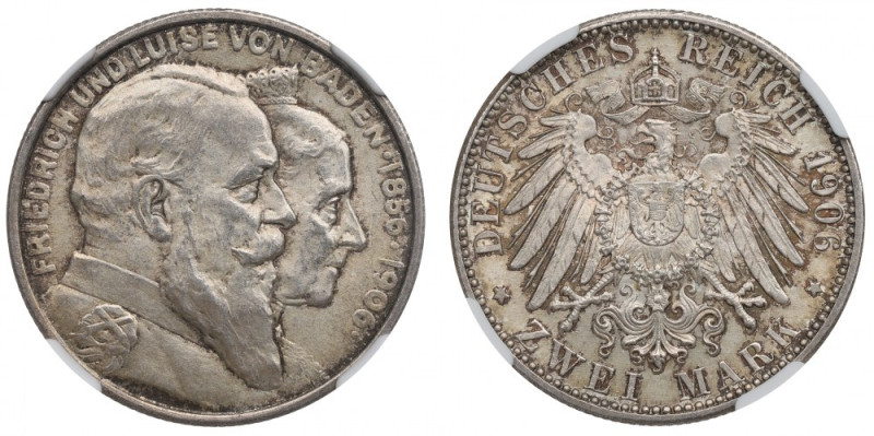 Germany, Baden, 2 mark 1906 - NGC MS64 Piękny egzemplarz. 2 marki wybite na 50. ...