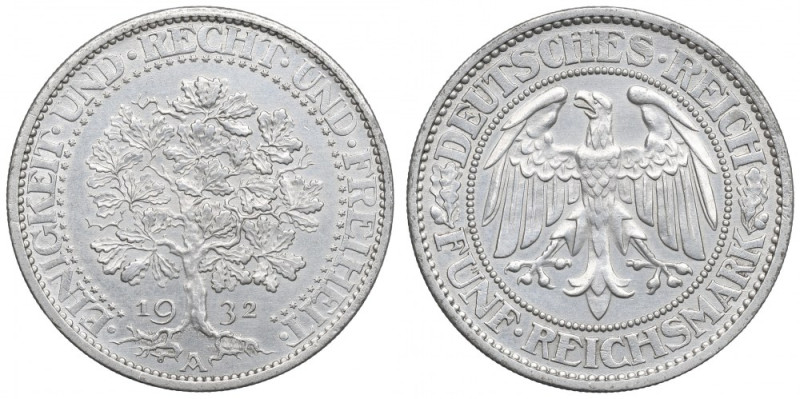 Germany, Weimar Republic, 5 mark 1932 A Piękny, okołomenniczy egzemplarz. Pozycj...