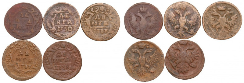 Russia, Lot of denga 1737-50 Obiegowe przykłady różnych roczników.