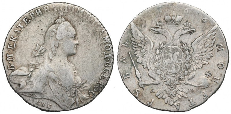 Russia, Catherine II, Ruble 1766 Ładny, czytelny egzemplarz. Awers: popiersie ca...