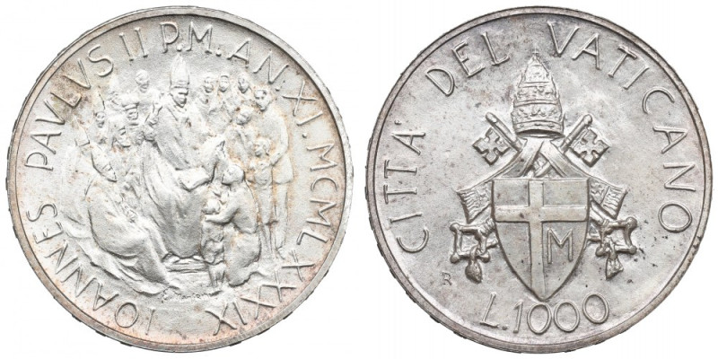 Vatican, 1000 lire 1989 Okołomenniczy przykład watykańskiej monety. Srebro .835,...