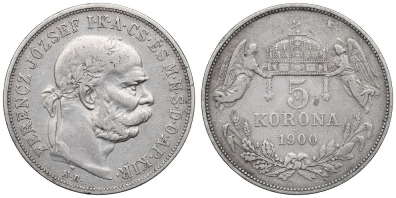 Hungary, Franz Joseph, 5 korona 1900 Obiegowy przykład węgierskiej emisji. 
Ref...