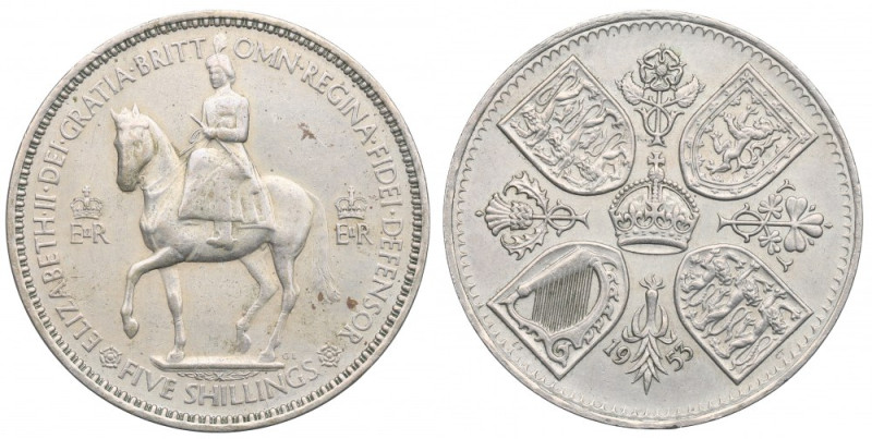 UK, 5 shillings 1953 Miedzioniklowa emisja. 
Grade: XF