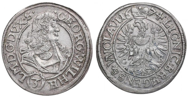 Silesia, Georg Wilhelm, 3 kreuzer 1674, Brieg Ładnie zachowany egzemplarz rzadsz...