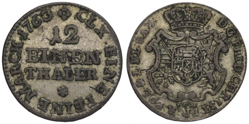 Germany, Saxony, 1/12 thaler 1763 Ładny egzemplarz. Resztki połysku menniczego w...