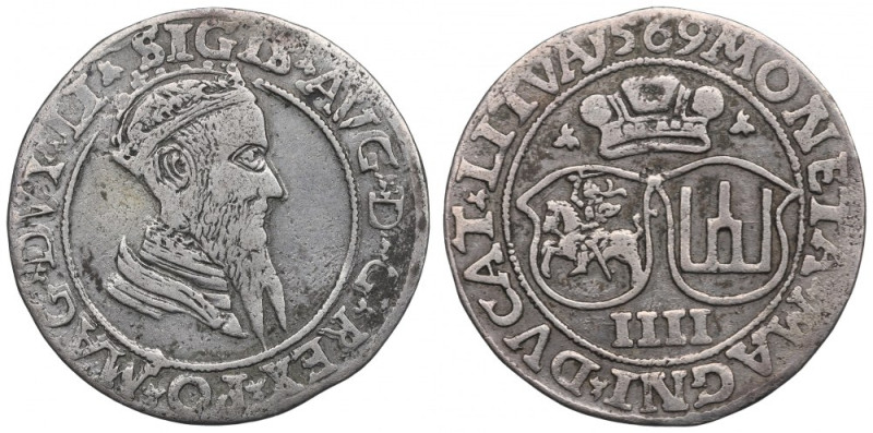 Sigismund II August, 4 groschen 1569, Vilnius Ładny, obiegowy egzemplarz. Odmian...