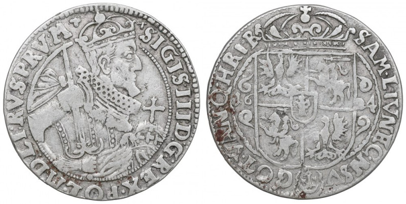 Sigismund III, 18 groschen 1624, Bromberg Obiegowy egzemplarz. Odmiana z końcówk...