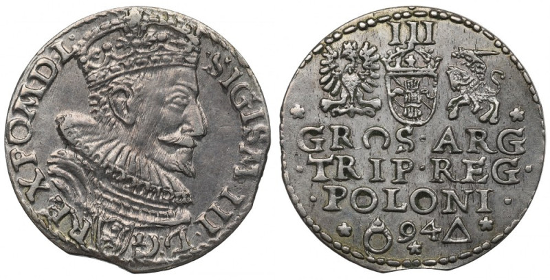 Sigismund III Vasa, 3 groschen 1594, Marienburg Bardzo ładny egzemplarz. Odmiana...