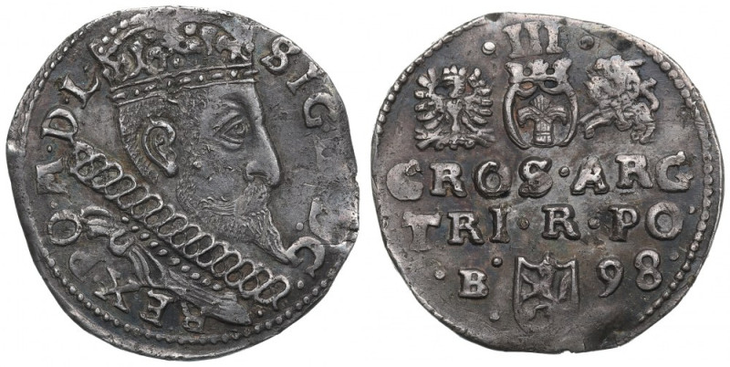 Sigismund III, 3 groschen 1598, Bromberg Ładny egzemplarz z dobrze zachowanymi d...