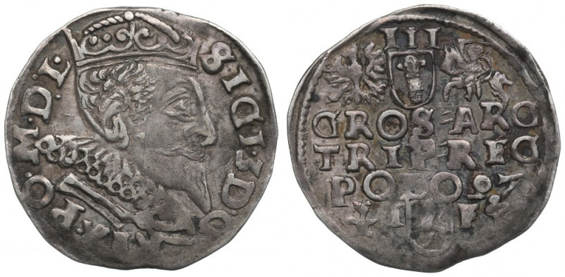 Sigismund III, 3 groschen 1597, Fraustadt Ładny, połyskowy egzemplarz. Dobrze za...