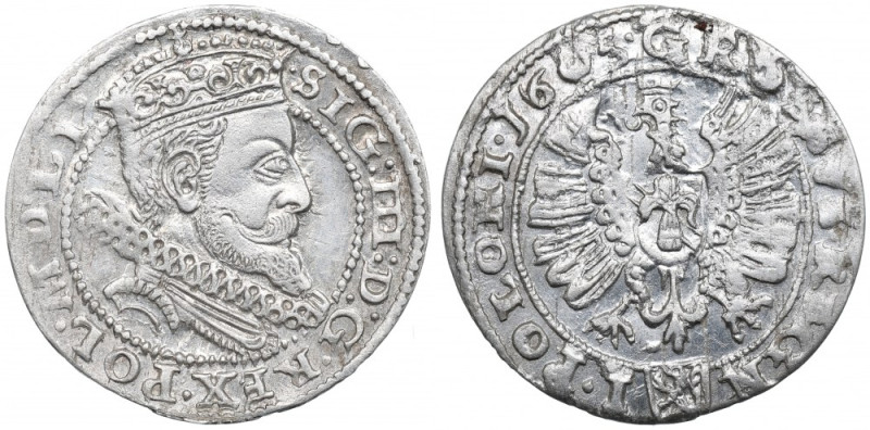 Sigismund III, Groschen 1605, Cracow Odmiana z SIG:III w tytulaturze króla. Wyśm...