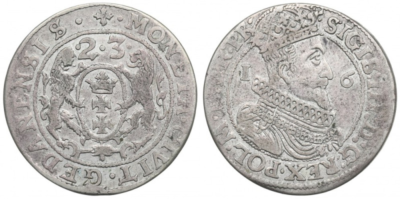 Sigismund III, 18 groschen 1623, Danzig - PR Odmiana z końcówką legendy PR.
Ref...